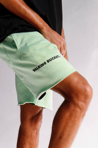 "Walking Bucket" Hand dyed sweat shorts- Passion Green